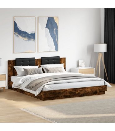 vidaXL Bed Frame with LED without Mattress Smoked Oak 200x200 cm