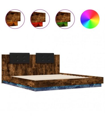 vidaXL Bed Frame with LED without Mattress Smoked Oak 200x200 cm