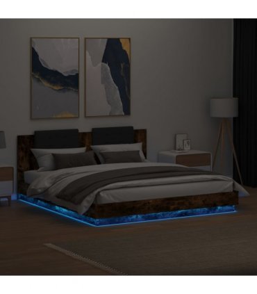 vidaXL Bed Frame with LED without Mattress Smoked Oak 200x200 cm
