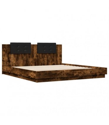 vidaXL Bed Frame with LED without Mattress Smoked Oak 200x200 cm