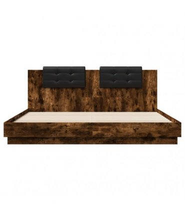 vidaXL Bed Frame with LED without Mattress Smoked Oak 200x200 cm
