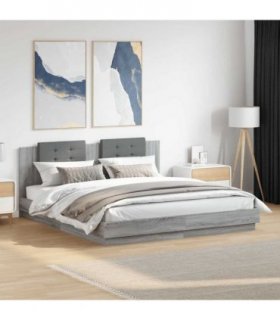 vidaXL Bed Frame with LED without Mattress Grey Sonoma 160x200 cm