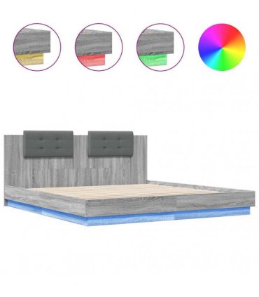 vidaXL Bed Frame with LED without Mattress Grey Sonoma 160x200 cm