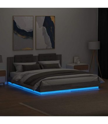 vidaXL Bed Frame with LED without Mattress Grey Sonoma 160x200 cm