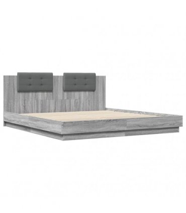 vidaXL Bed Frame with LED without Mattress Grey Sonoma 160x200 cm