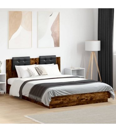 vidaXL Bed Frame with LED without Mattress Smoked Oak 150x200 cm