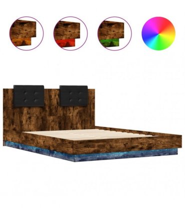 vidaXL Bed Frame with LED without Mattress Smoked Oak 150x200 cm