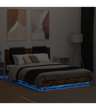 vidaXL Bed Frame with LED without Mattress Smoked Oak 150x200 cm