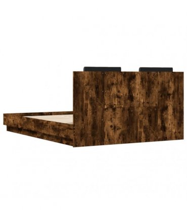 vidaXL Bed Frame with LED without Mattress Smoked Oak 150x200 cm