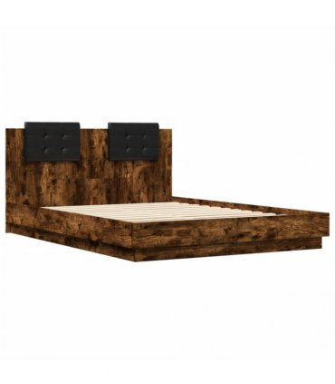 vidaXL Bed Frame with LED without Mattress Smoked Oak 140x200 cm