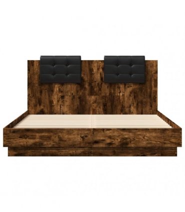 vidaXL Bed Frame with LED without Mattress Smoked Oak 140x200 cm
