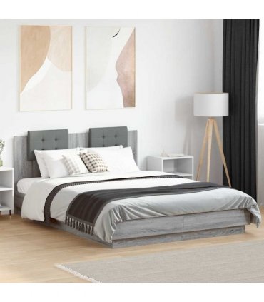 vidaXL Bed Frame with LED without Mattress Grey Sonoma 120x200 cm