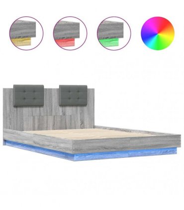 vidaXL Bed Frame with LED without Mattress Grey Sonoma 120x200 cm