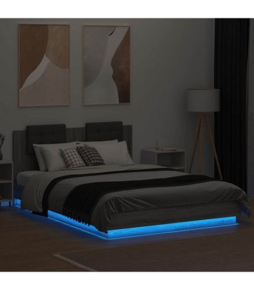 vidaXL Bed Frame with LED without Mattress Grey Sonoma 120x200 cm