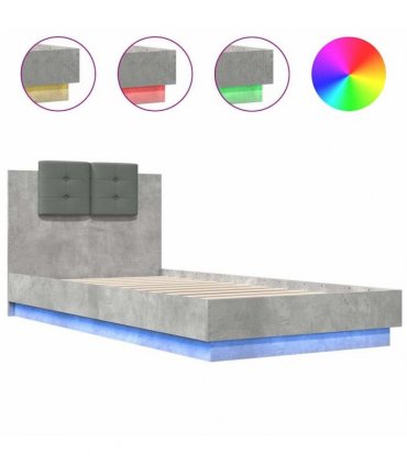 vidaXL Bed Frame with LED without Mattress Concrete Grey 100x200 cm