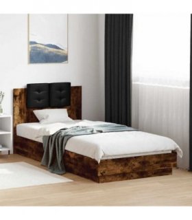 vidaXL Bed Frame with LED without Mattress Smoked Oak 90x200 cm