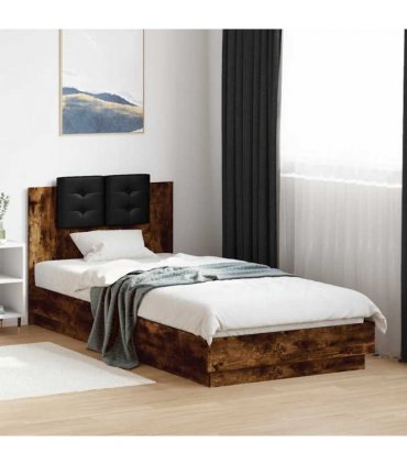 vidaXL Bed Frame with LED without Mattress Smoked Oak 90x200 cm