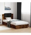 vidaXL Bed Frame with LED without Mattress Smoked Oak 90x200 cm