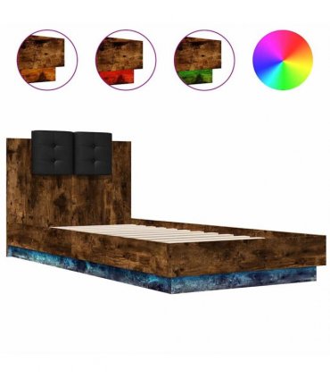 vidaXL Bed Frame with LED without Mattress Smoked Oak 90x200 cm