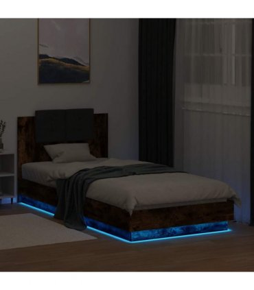 vidaXL Bed Frame with LED without Mattress Smoked Oak 90x200 cm