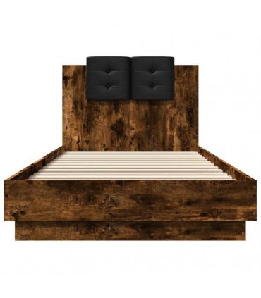 vidaXL Bed Frame with LED without Mattress Smoked Oak 90x200 cm