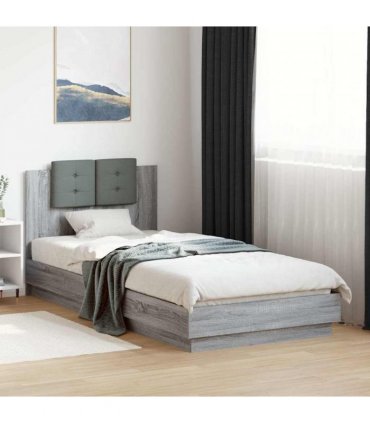 vidaXL Bed Frame with LED without Mattress Grey Sonoma 90x200 cm