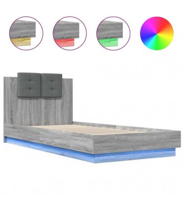 vidaXL Bed Frame with LED without Mattress Grey Sonoma 90x200 cm