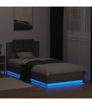 vidaXL Bed Frame with LED without Mattress Grey Sonoma 90x200 cm