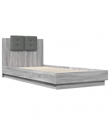 vidaXL Bed Frame with LED without Mattress Grey Sonoma 90x200 cm