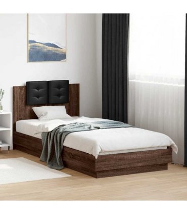 vidaXL Bed Frame with LED without Mattress Brown Oak 90x200 cm