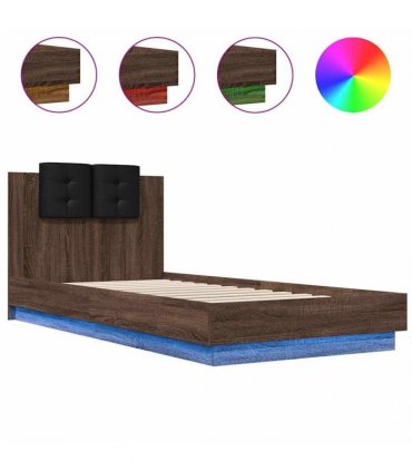 vidaXL Bed Frame with LED without Mattress Brown Oak 90x200 cm