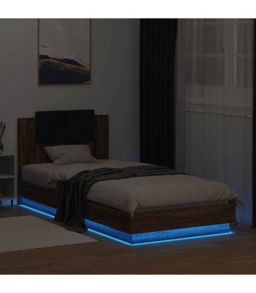 vidaXL Bed Frame with LED without Mattress Brown Oak 90x200 cm