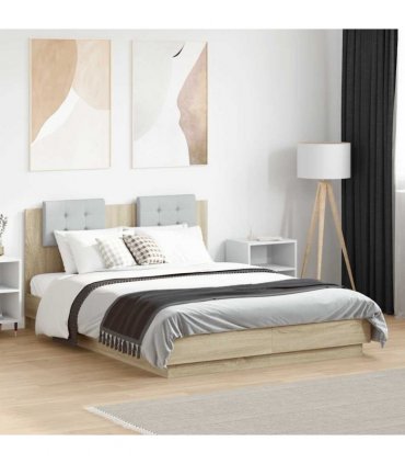 vidaXL Bed Frame with LED without Mattress Sonoma Oak 120x190 cm