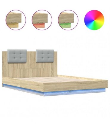 vidaXL Bed Frame with LED without Mattress Sonoma Oak 120x190 cm