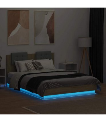 vidaXL Bed Frame with LED without Mattress Sonoma Oak 120x190 cm