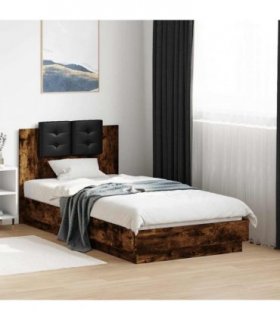 vidaXL Bed Frame with LED without Mattress Smoked Oak 90x190 cm