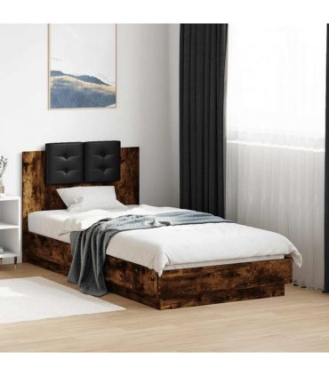 vidaXL Bed Frame with LED without Mattress Smoked Oak 90x190 cm