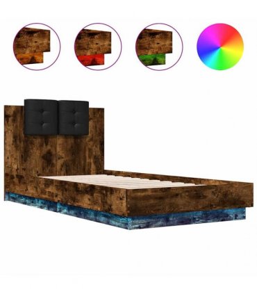 vidaXL Bed Frame with LED without Mattress Smoked Oak 90x190 cm