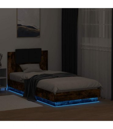 vidaXL Bed Frame with LED without Mattress Smoked Oak 90x190 cm