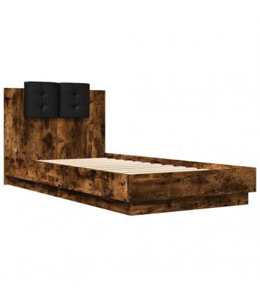vidaXL Bed Frame with LED without Mattress Smoked Oak 90x190 cm