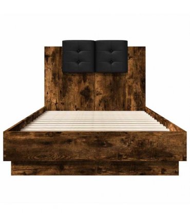 vidaXL Bed Frame with LED without Mattress Smoked Oak 90x190 cm