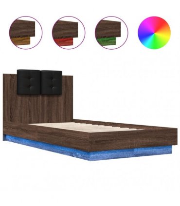 vidaXL Bed Frame with Headboard Brown Oak 90 x 190 cm Engineered wood
