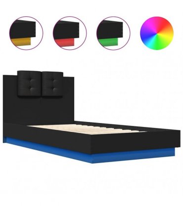 vidaXL Bed Frame with LED without Mattress Black 75x190 cm