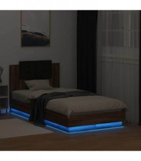 vidaXL Bed Frame with LED without Mattress Brown Oak 75x190 cm