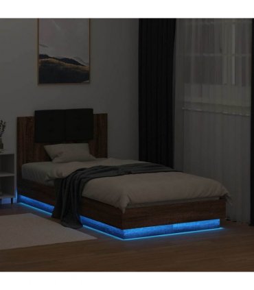 vidaXL Bed Frame with LED without Mattress Brown Oak 75x190 cm