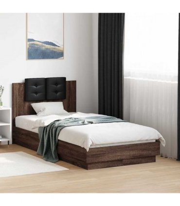 vidaXL Bed Frame with LED without Mattress Brown Oak 75x190 cm