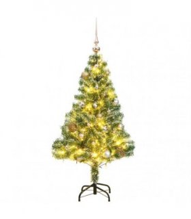 vidaXL Artificial Christmas Tree 150 LEDs&Ball Set&Flocked Snow 120 cm