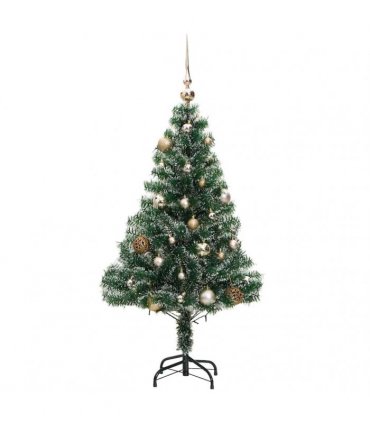 vidaXL Artificial Christmas Tree 150 LEDs&Ball Set&Flocked Snow 120 cm