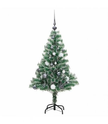 vidaXL Artificial Christmas Tree 150 LEDs&Ball Set&Flocked Snow 120 cm