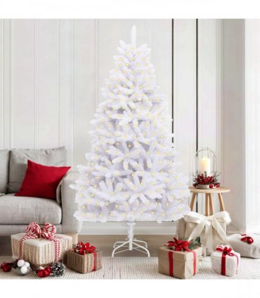 vidaXL Artificial Hinged Christmas Tree 180 cm 300 LEDs Warm White PVC